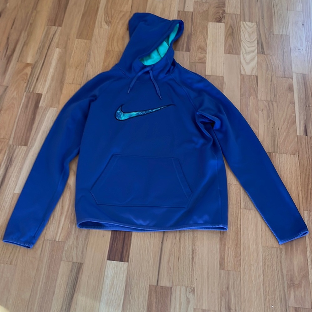 Women’s Nike Dri-Fit, Small, blue hooded sweatshirt w/ drawstring,front pocket